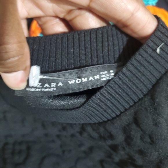 Zara WomanTextured A-lined Black Dress Size M Short Sleeve Knee Length Quilted - Picture 7 of 10